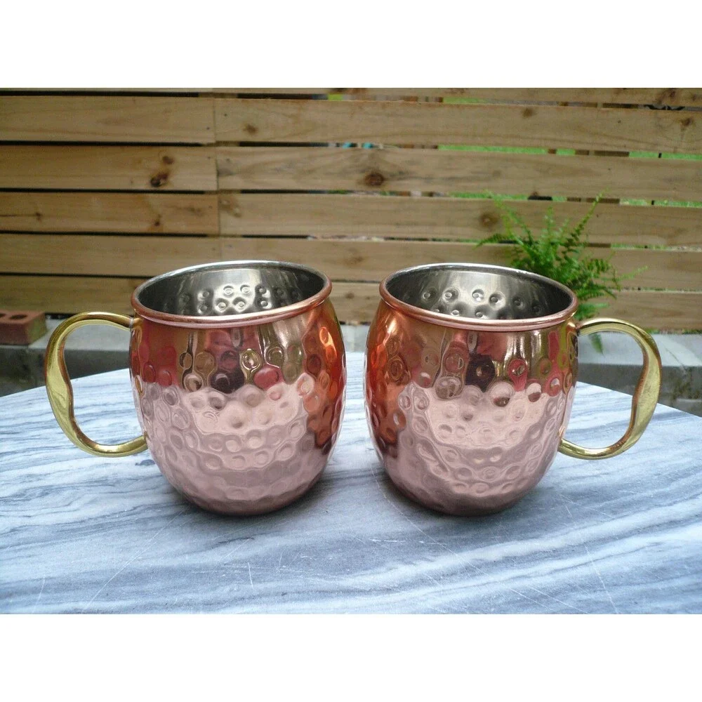 Moscow Mule Copper Mugs Set of 2 Hammered Cups Cocktail Beer Barware 16 oz